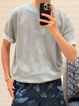 Dior Grey Chest Logo Short Sleeve T-Shirt