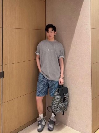 Dior Grey Chest Logo Short Sleeve T-Shirt view 3