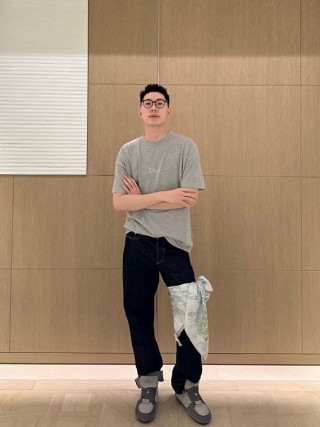 Dior Grey Chest Logo Short Sleeve T-Shirt view 9
