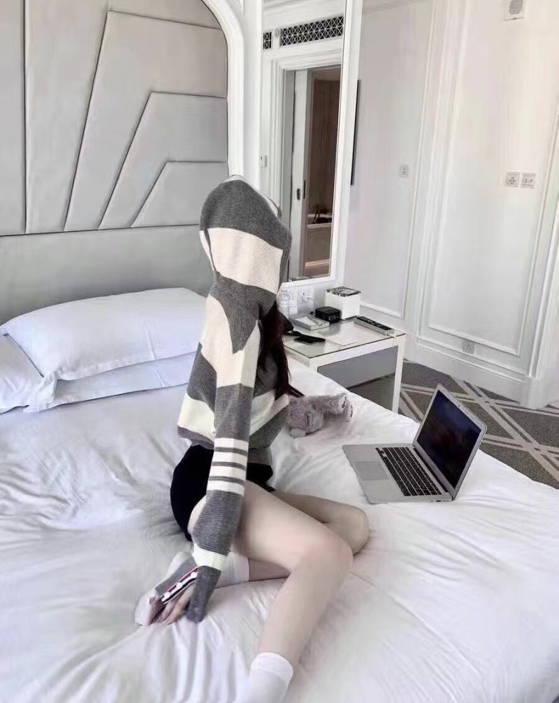 Striped Color-Block Knit Hoodie - Charcoal & Cream view