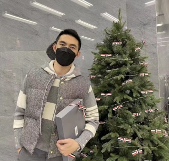 Striped Color-Block Knit Hoodie - Charcoal & Cream view 9