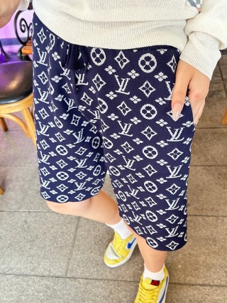Louis Vuitton Monogram Navy Knit Shorts view 3