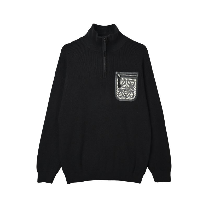 Black Ribbed Zip Cardigan with Geometric Chest Patch view