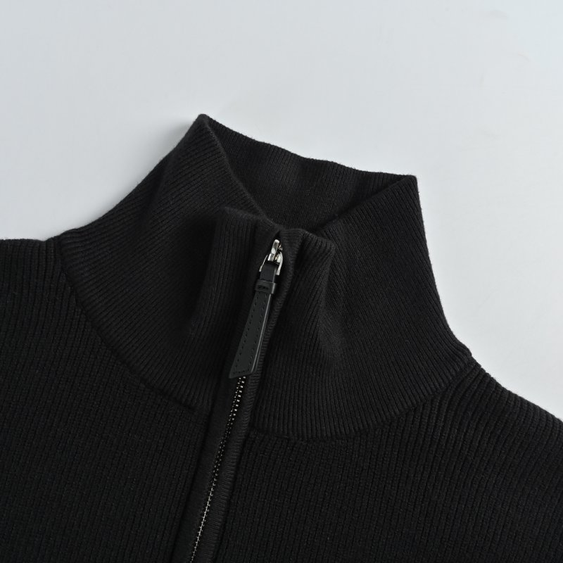 Black Ribbed Zip Cardigan with Geometric Chest Patch view