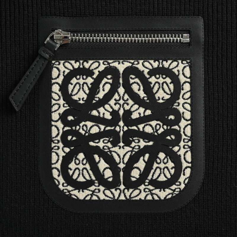 Black Ribbed Zip Cardigan with Geometric Chest Patch view