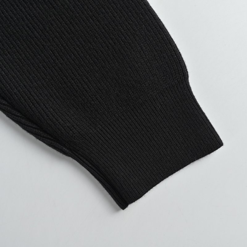 Black Ribbed Zip Cardigan with Geometric Chest Patch view