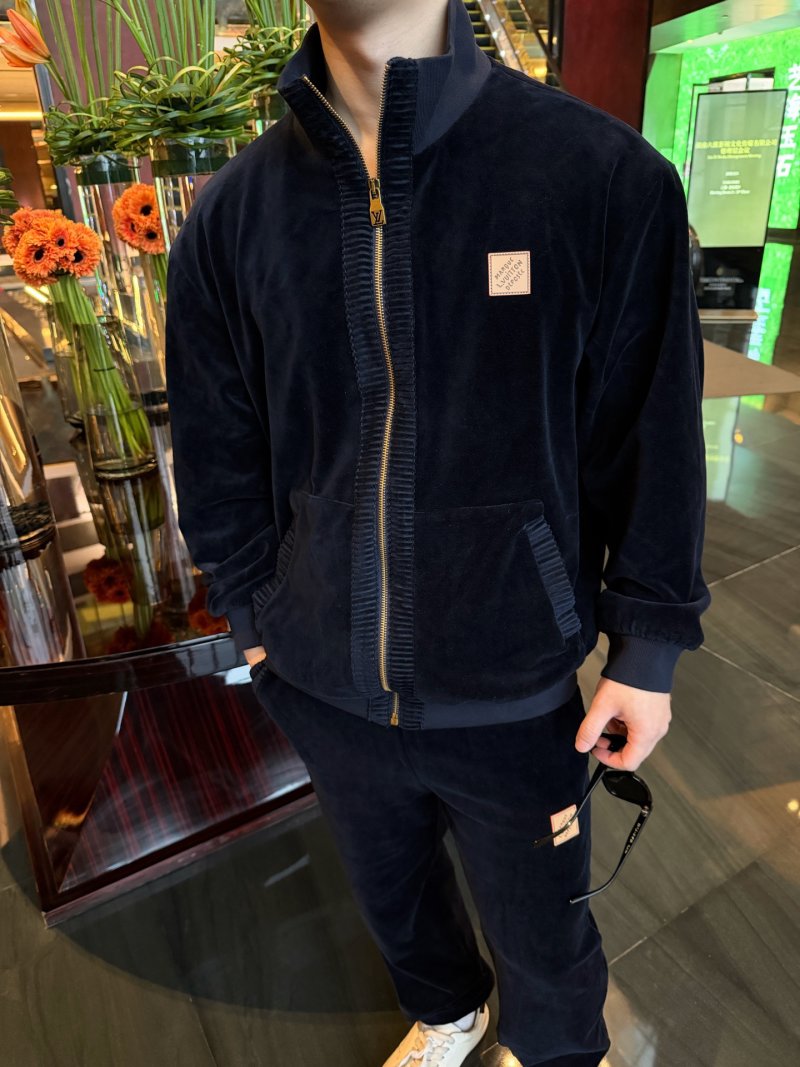 Stone Island Navy Velour Full-Zip Track Jacket