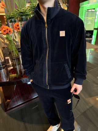 Stone Island Navy Velour Full-Zip Track Jacket