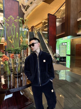 Stone Island Navy Velour Full-Zip Track Jacket view 3