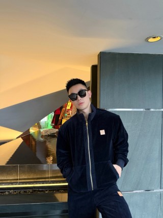 Stone Island Navy Velour Full-Zip Track Jacket view 4