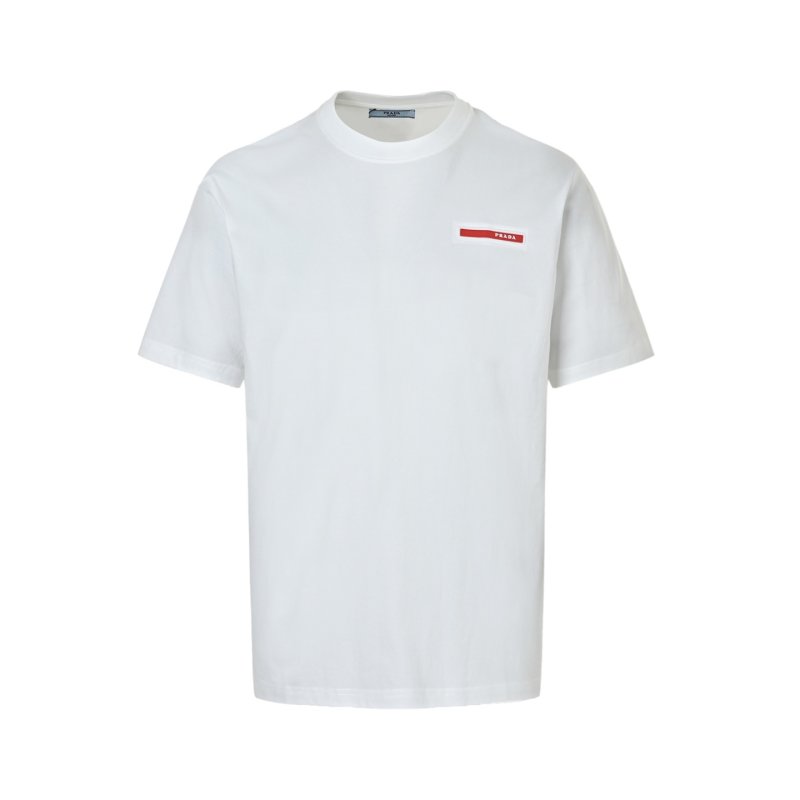 Classic White Short Sleeve T-Shirt with Red Bar Detail view