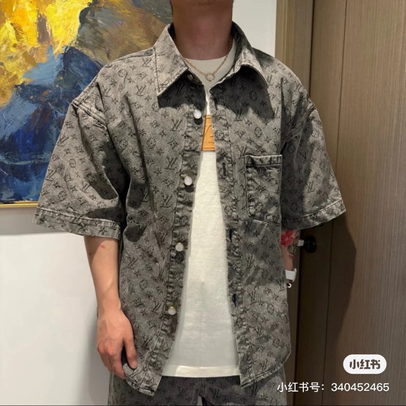 Louis Vuitton Monogram Denim Short-Sleeve Shirt Grey