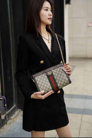 Gucci Ophidia GG Supreme Canvas Shoulder Bag Beige