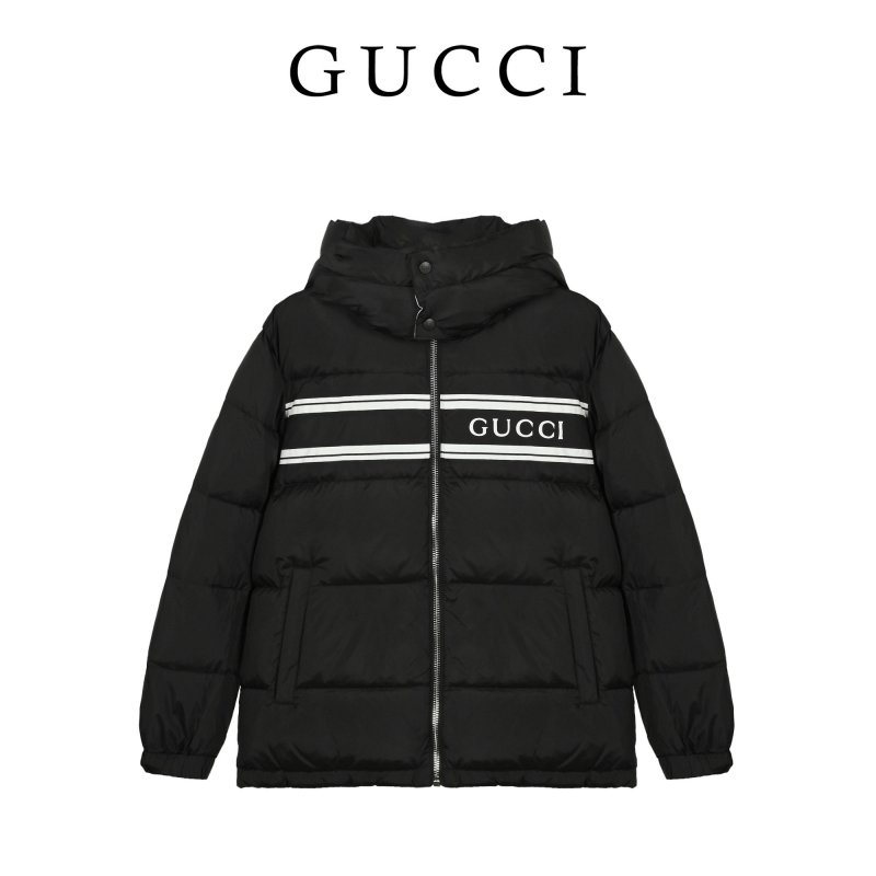 Gucci Black Down Jacket with Web Stripe view