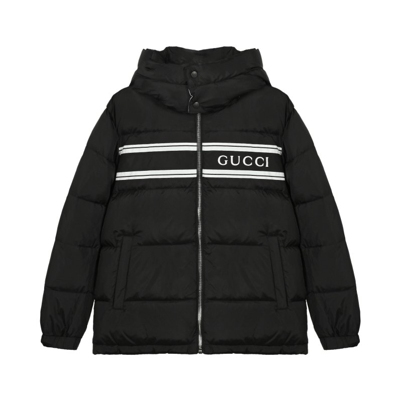 Gucci Black Down Jacket with Web Stripe view