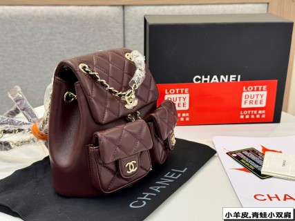 Chanel Duma Quilted Backpack in Burgundy with Dual Pocket Design view 5