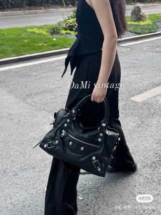 Balenciaga Black Crinkled Leather City Bag view 3