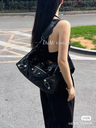 Balenciaga Black Crinkled Leather City Bag view 5