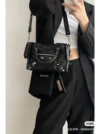 Balenciaga Black Crinkled Leather City Bag view 7