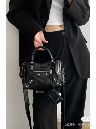 Balenciaga Black Crinkled Leather City Bag view 8