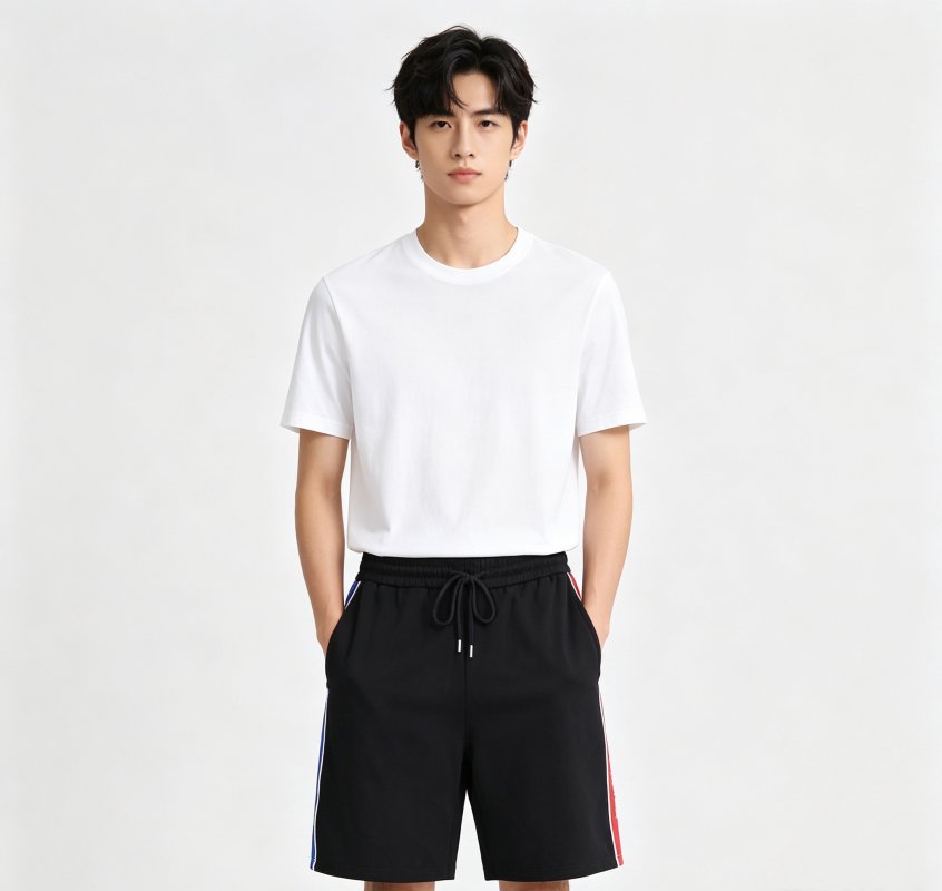 Black Polo Shirt with Striped Shorts Set view