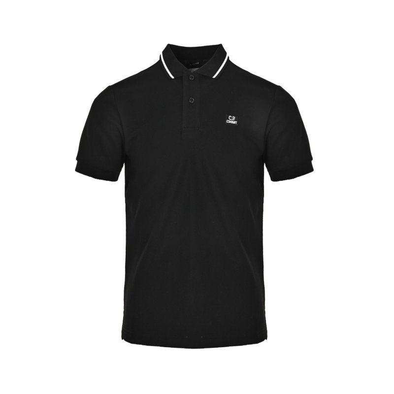 C.P. Company Black Polo Shirt with Striped Collar view