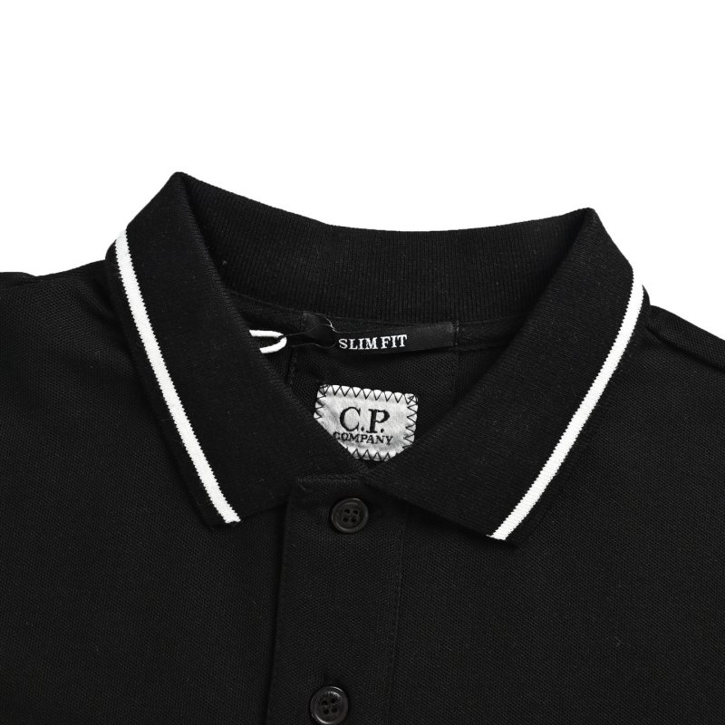C.P. Company Black Polo Shirt with Striped Collar view