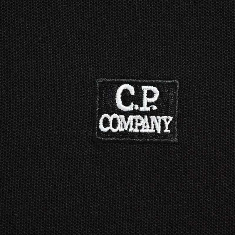 C.P. Company Black Polo Shirt with Striped Collar view
