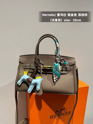 Hermès Birkin 29 Platinum Clemence Leather Bag