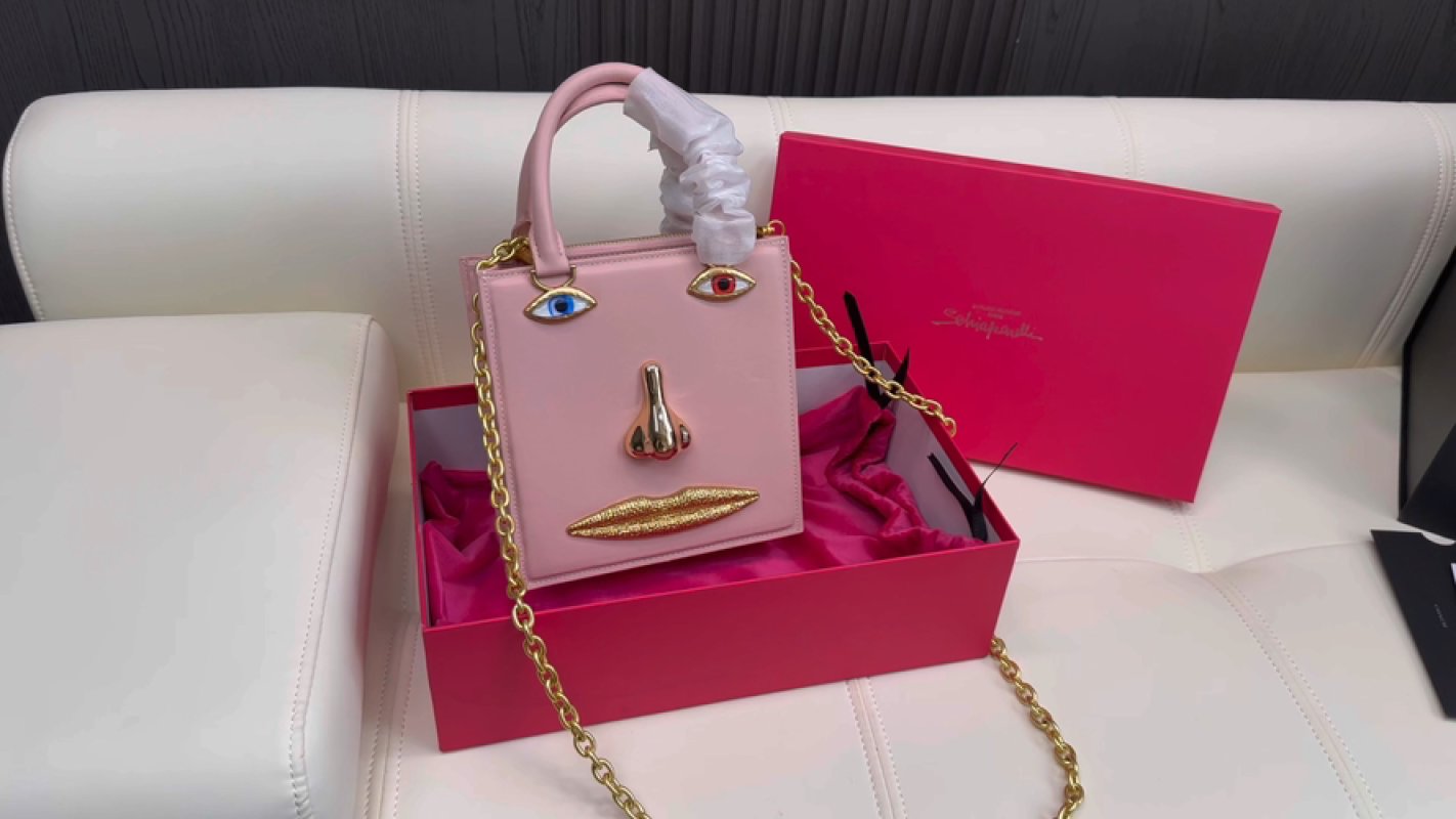 Schiaparelli Surrealist Face Pink Leather Tote Bag
