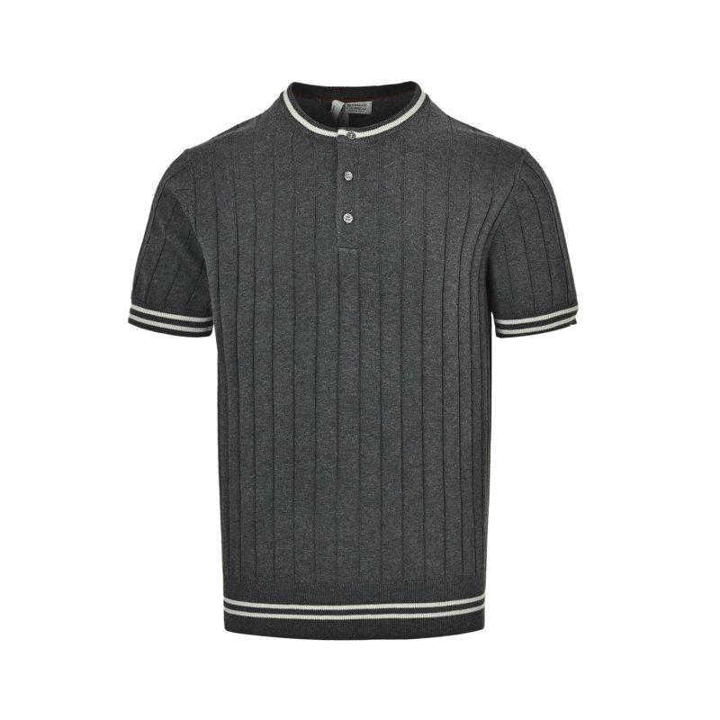 Charcoal Pinstripe Short Sleeve Henley T-Shirt view