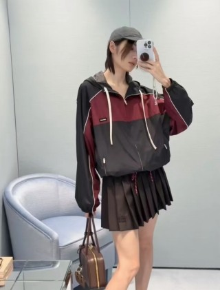 Black & Burgundy Color-Block Windbreaker Jacket