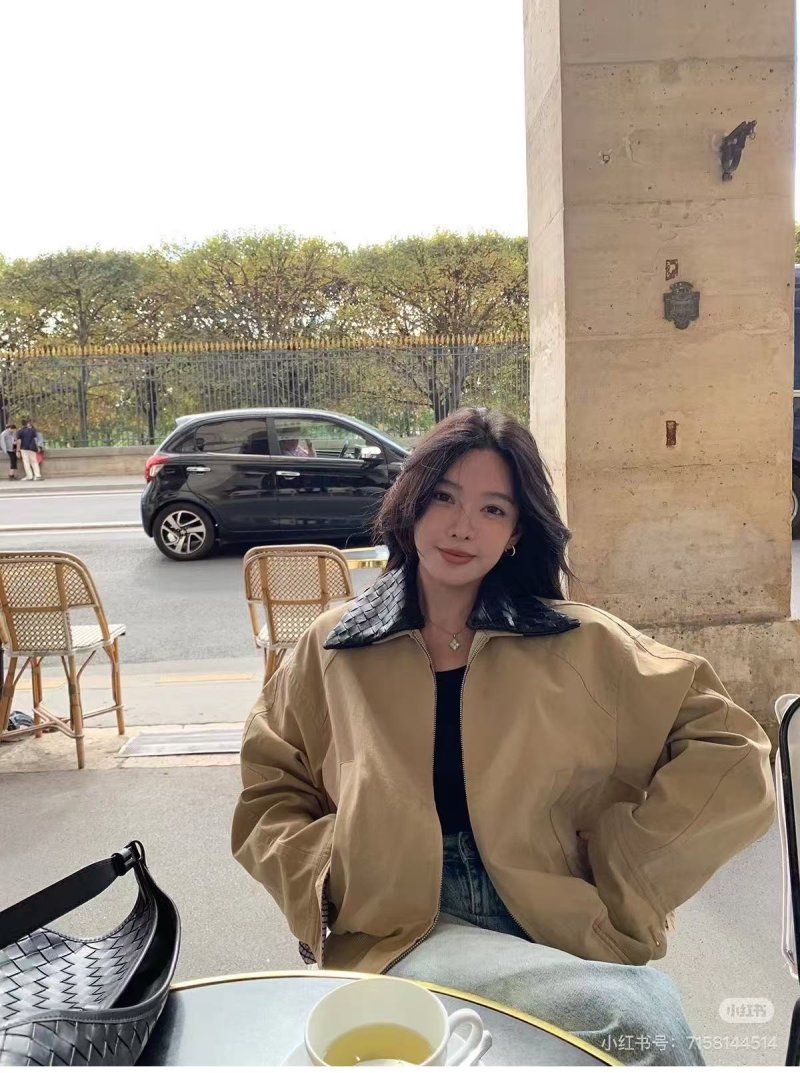 Beige Oversized Bomber Jacket with Contrast Collar