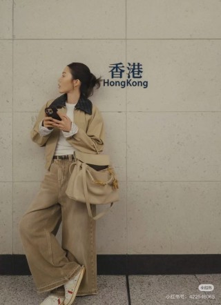Beige Oversized Bomber Jacket with Contrast Collar view 5