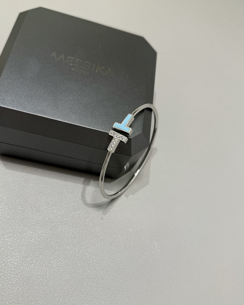 Tiffany T Turquoise Diamond Bangle Bracelet White Gold view