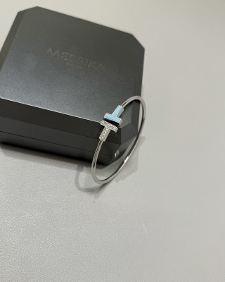 Tiffany T Turquoise Diamond Bangle Bracelet White Gold view 2