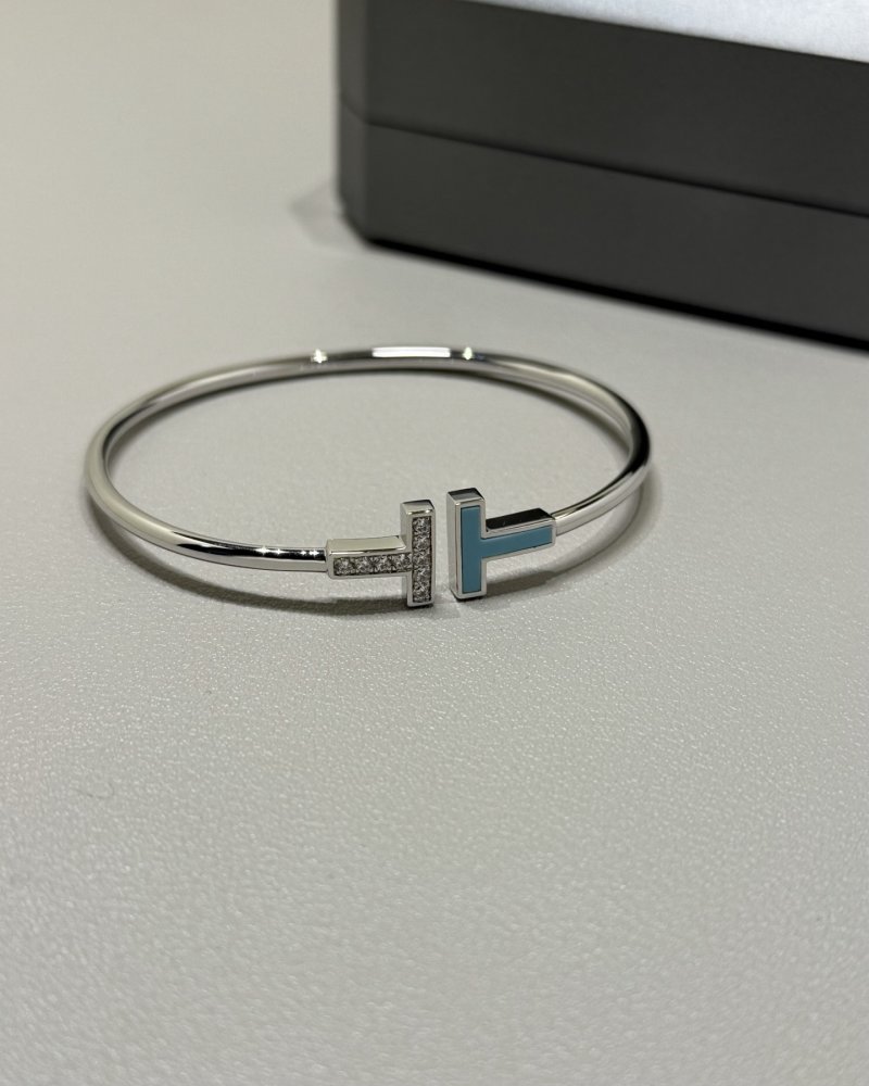 Tiffany T Turquoise Diamond Bangle Bracelet White Gold view