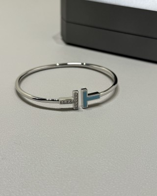 Tiffany T Turquoise Diamond Bangle Bracelet White Gold view 3