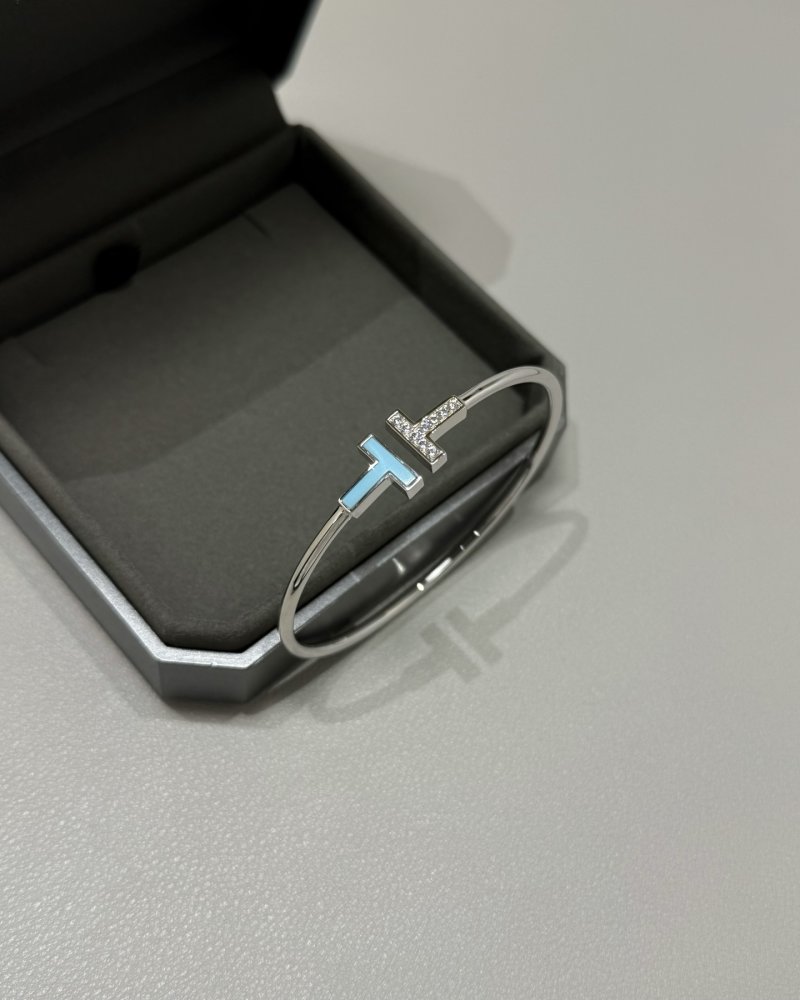 Tiffany T Turquoise Diamond Bangle Bracelet White Gold view