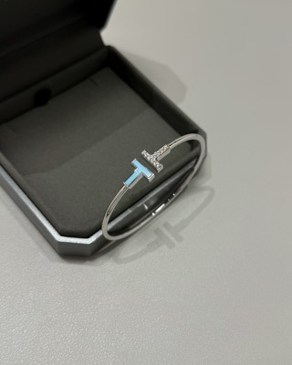 Tiffany T Turquoise Diamond Bangle Bracelet White Gold view 4