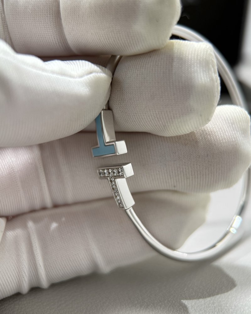Tiffany T Turquoise Diamond Bangle Bracelet White Gold view