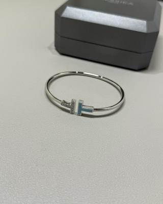 Tiffany T Turquoise Diamond Bangle Bracelet White Gold view 9