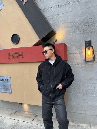 Black Denim Zip Hoodie Jacket view 5