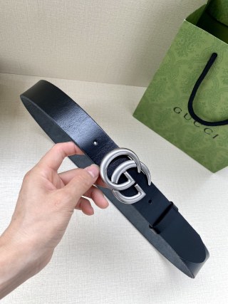 Gucci Double G Black Leather Belt 3.8cm