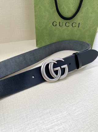 Gucci Double G Black Leather Belt 3.8cm view 2