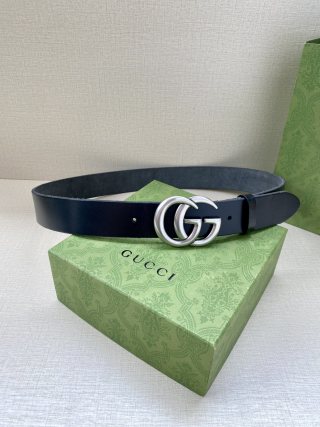 Gucci Double G Black Leather Belt 3.8cm view 3
