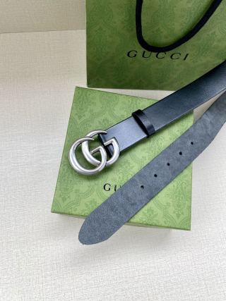 Gucci Double G Black Leather Belt 3.8cm view 4