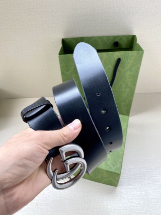 Gucci Double G Black Leather Belt 3.8cm view 6