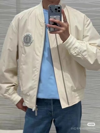 Essentials Cream Zip-Up Bomber Jacket