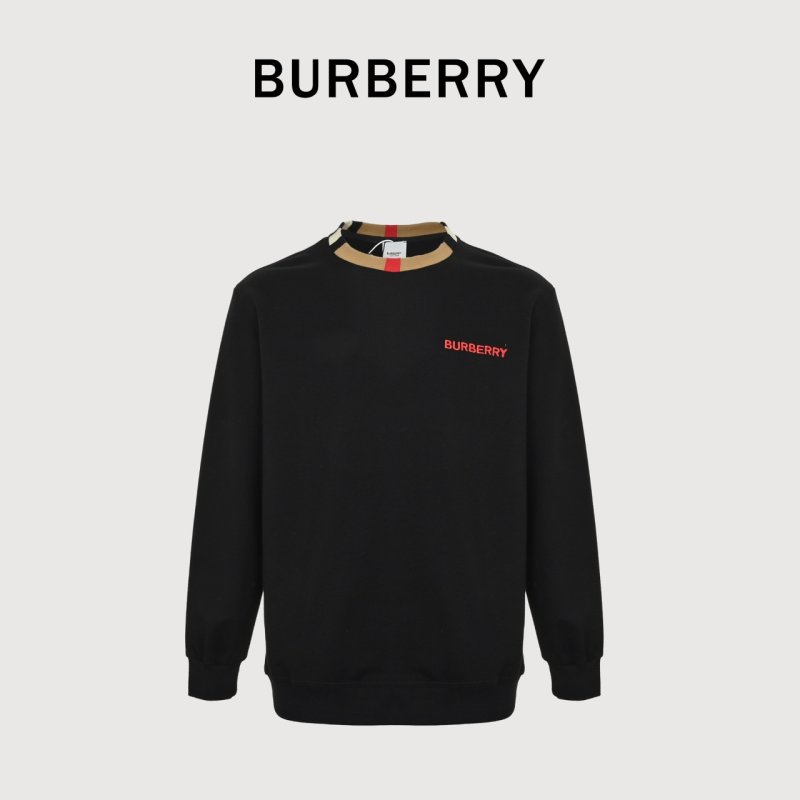 Burberry Black Crew Neck Sweatshirt with Striped Collar view